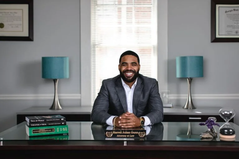 Attorney Harrell Gunn at his office desk
